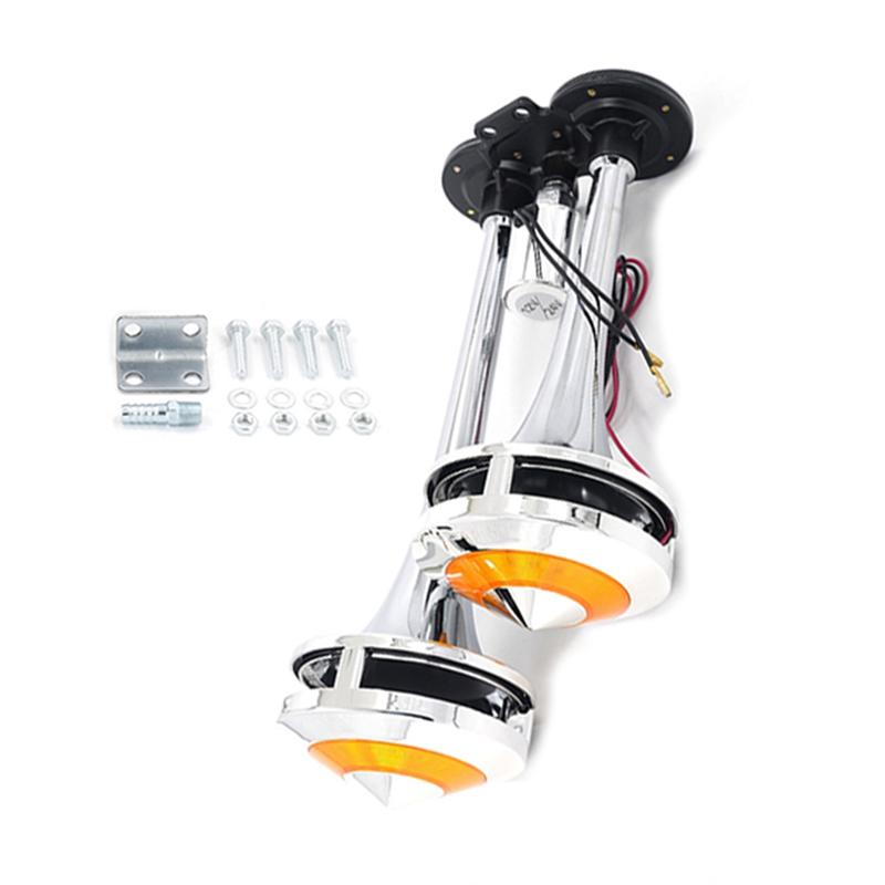 

Air Source Truck Double-Tone Electronic Control Double-Tube Lampshade 12V 24V Universal Air Horn Wistle як показано кольору