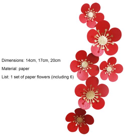 1Set Paper Flowers DIY Artificial Red Floral Wall Art Paper Flower Decoration for Wedding