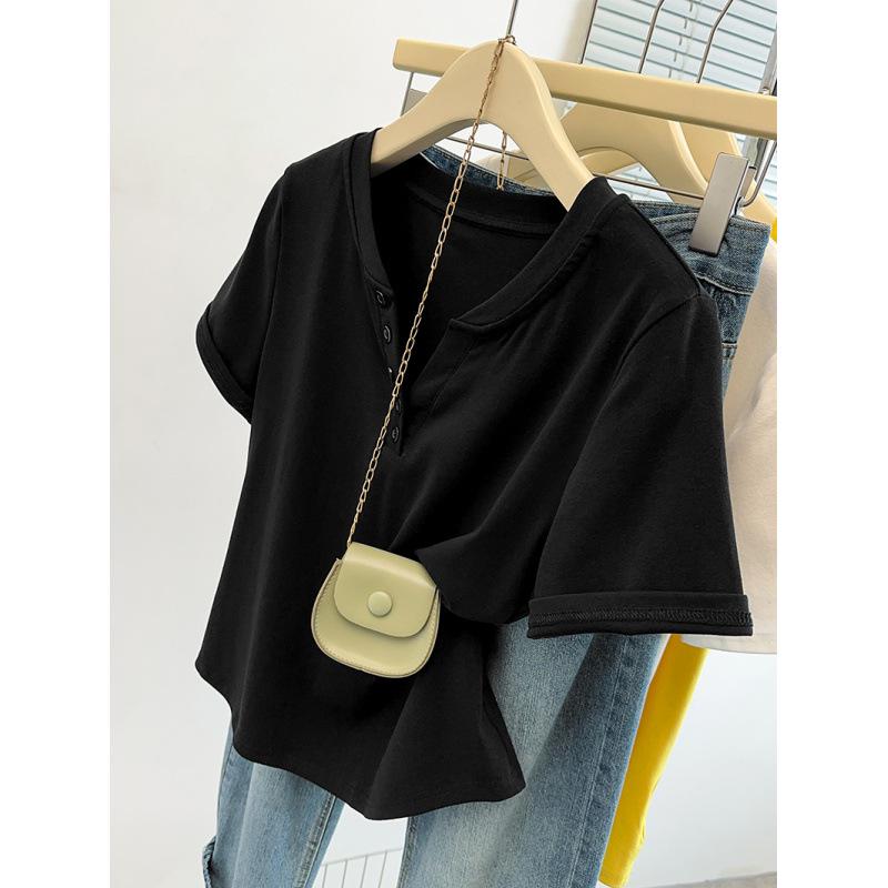 2026 Summer Plus Size Women s Casual Half-Open Collar Slimming Short Sleeve T-Shirt 2XL чёрный