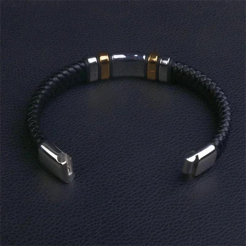 Hochwertiges handgeflochtenes Leder Edelstahl Magnetverschluss Armband Herren Charme Mode Lässiger Schmuck Geschenk