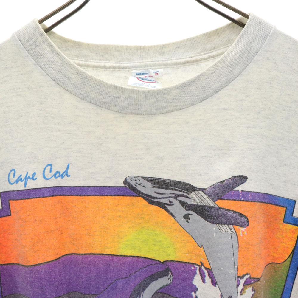 Delta 90s Print Short Sleeve Whale T-shirt XL Gray Old Vintage Men's Used