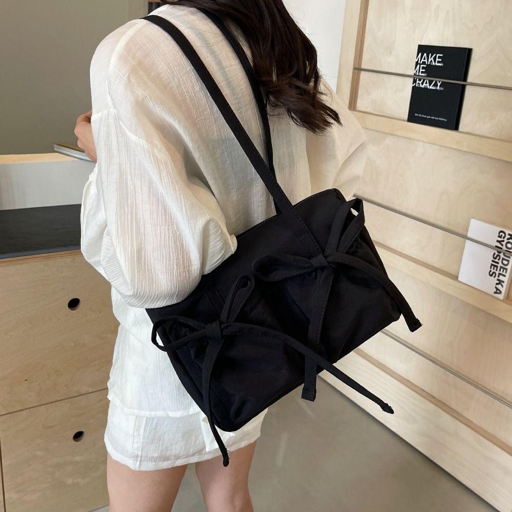 Bowknot Pleated Shoulder Bag Large Capacity Underarm Bag Trendy Armpit Bag  Girls