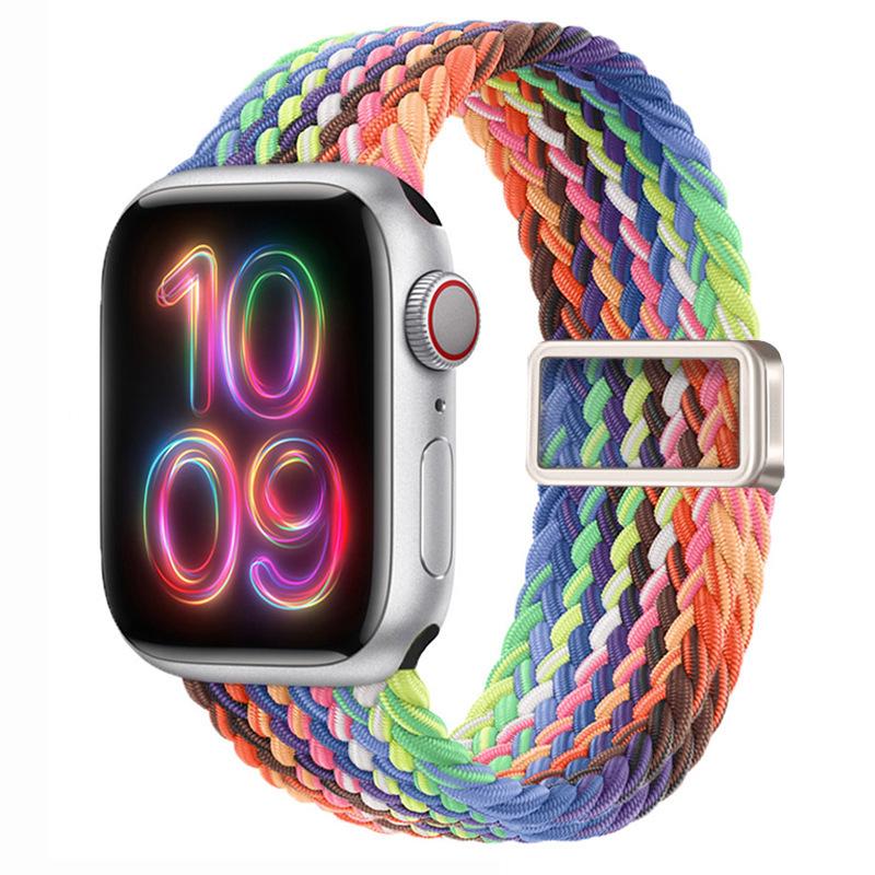 Compatible with Apple Watch S10, iWatch 11, Xiaomi 9, Huawei; Rainbow Nylon Magnetic Buckle Strap.