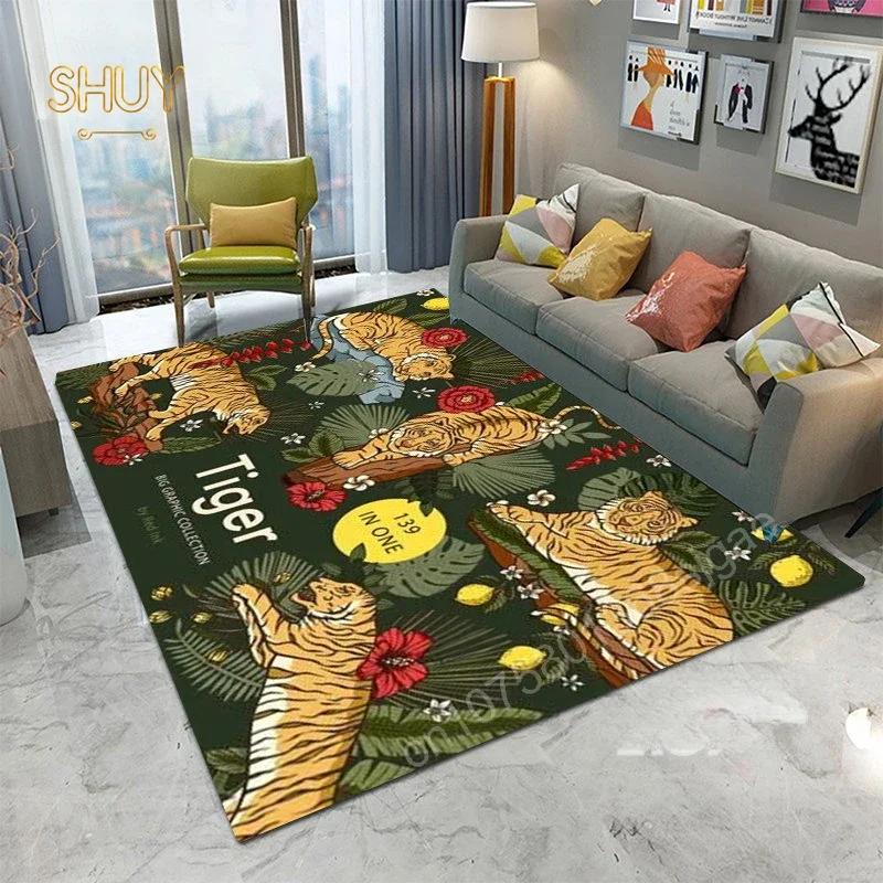 Ancient Egypt Abstract Carpet and Rug for Living Room Mat Colorful Tiger Leopard Figure Bath Non-Slip Bedroom Flannel Home Decor