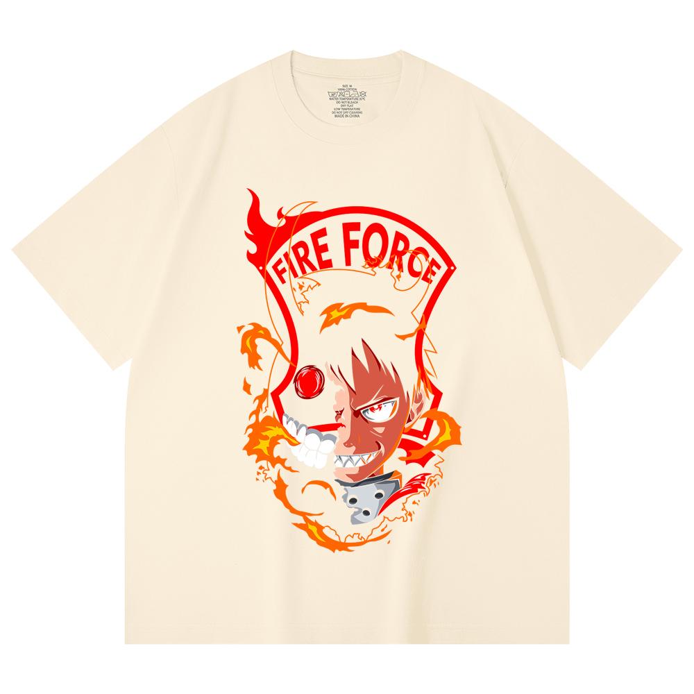 230 Gsm 100% Cotton Fire Force V1 Shinra Print Unisex Heavy Cotton T Shirt