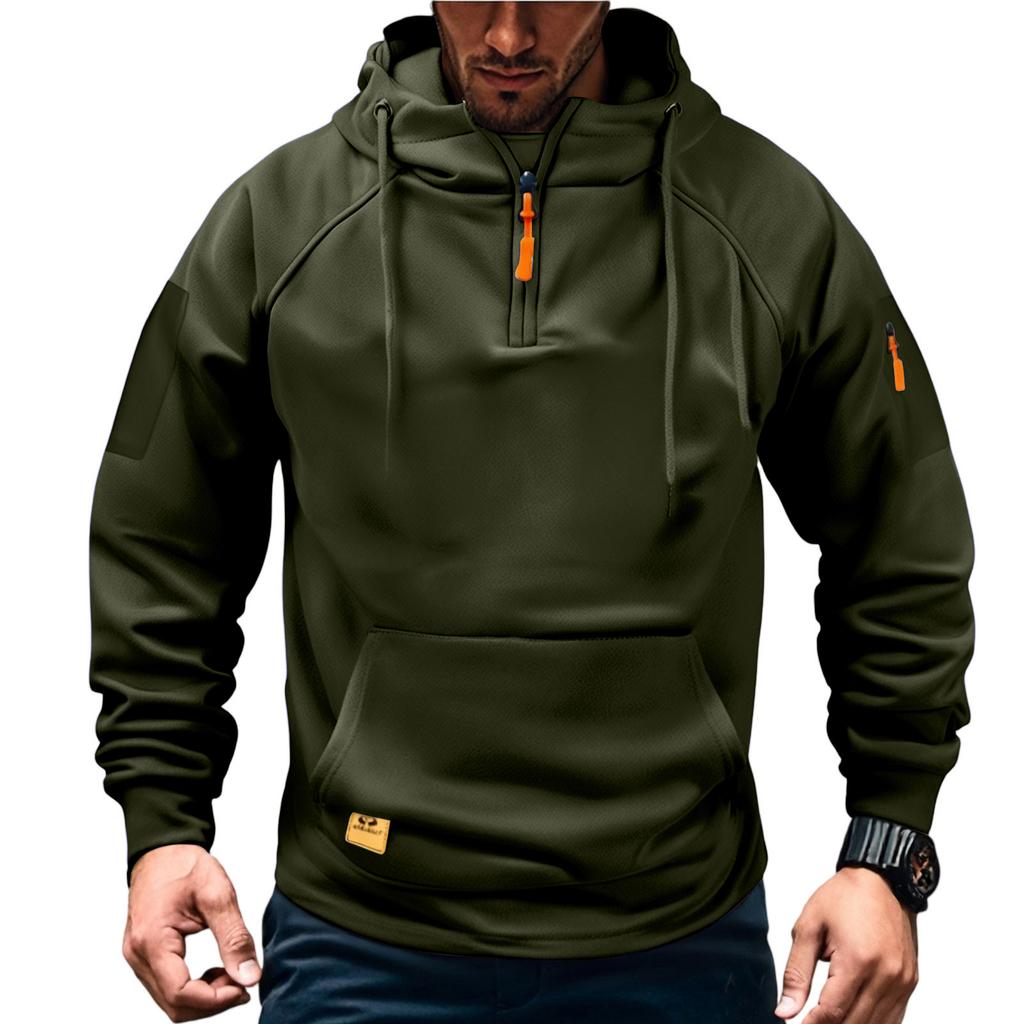 Men'S Sports  Leisure  Half Zipper  Multiple Pockets  Hooded Hood  Hoodie