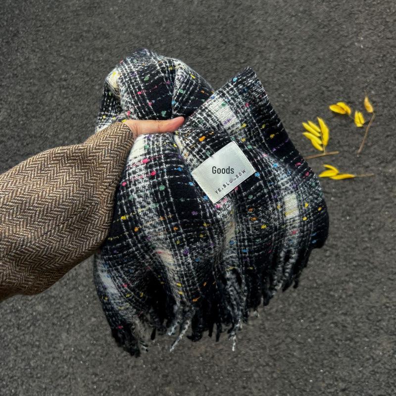 High-End Plaid Shawl for Women - 2025 Autumn/Winter Korean Style Thickened Imitation Cashmere Scarf