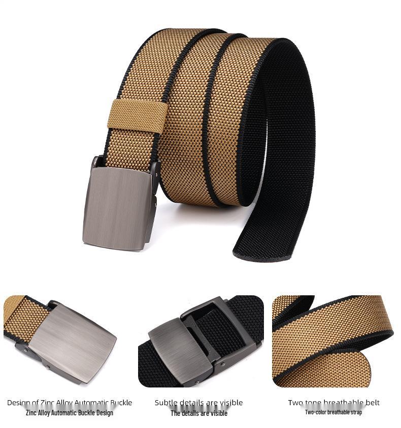 Men's Nylon Woven Canvas Belt with Automatic Buckle - Youth & Student Casual Tactical Belt
