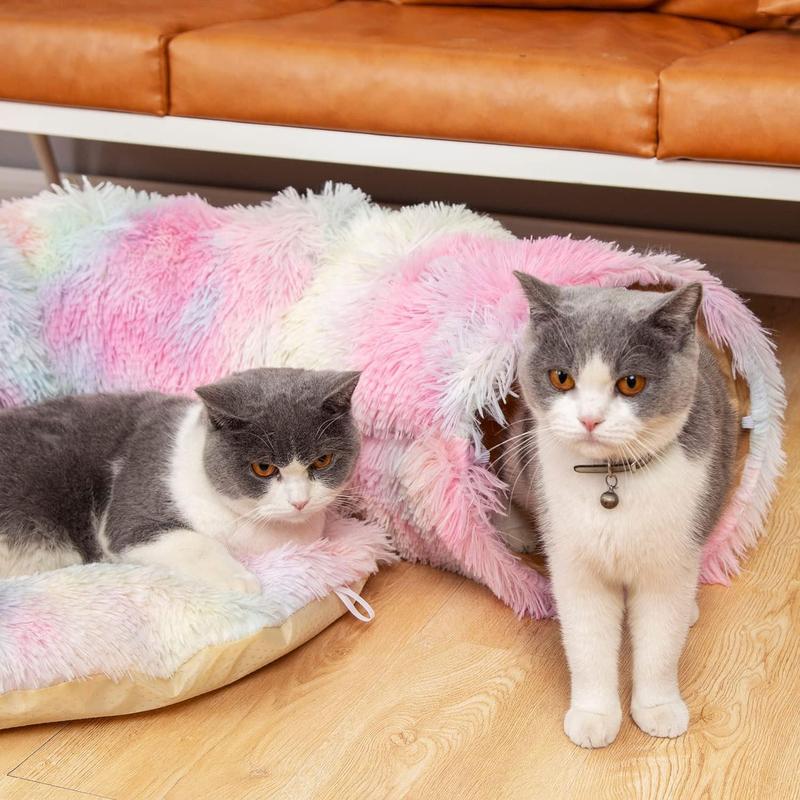 Spring Cat Tunnel Bed with Middle Mat Large Playground Toys Soft Plush Material Full Moon Shape Suitable for Small Cats (it Is Recommended To Take