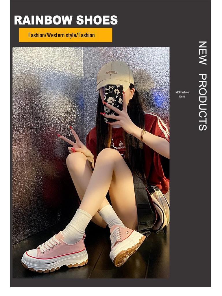 Women's Thick-Soled Breathable Canvas Shoes, 2025 Spring Collection - Korean Style Anti-Skateboard Casual Sneakers R301