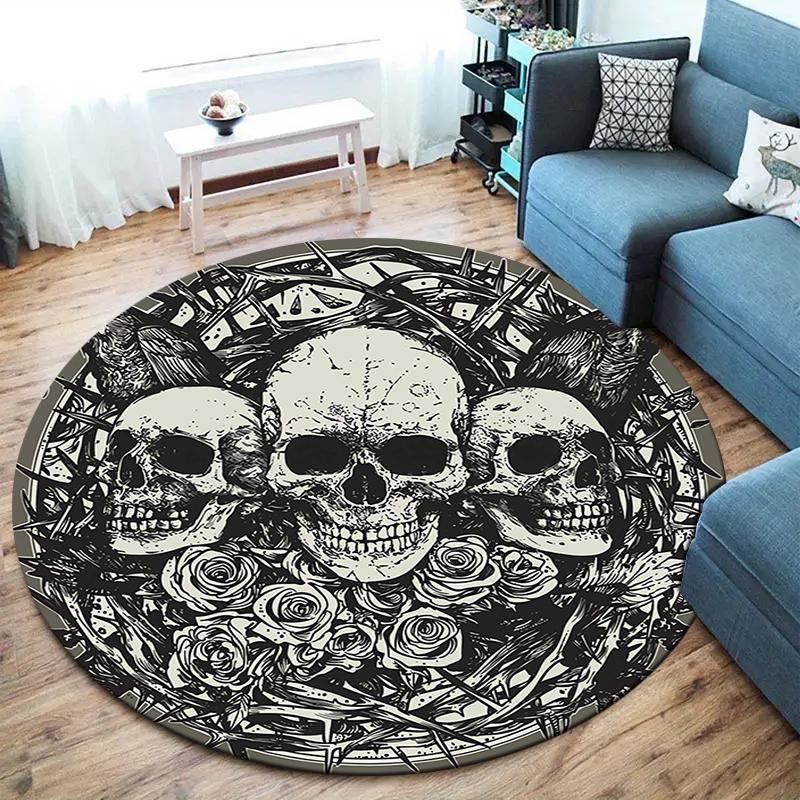 Romantic Skull Round Area Rug,Carpet Rug for Living Room Bedroom Sofa Playroom Decor,Non-slip Floor Mat 80cmx80cm