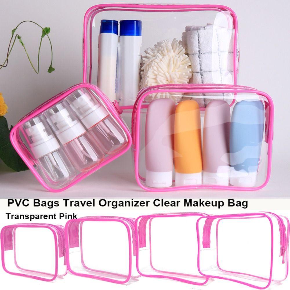 

1pc/1set Transparent Pink Travel Organizer PVC Wash Bags New Beautician Cosmetic Bag S