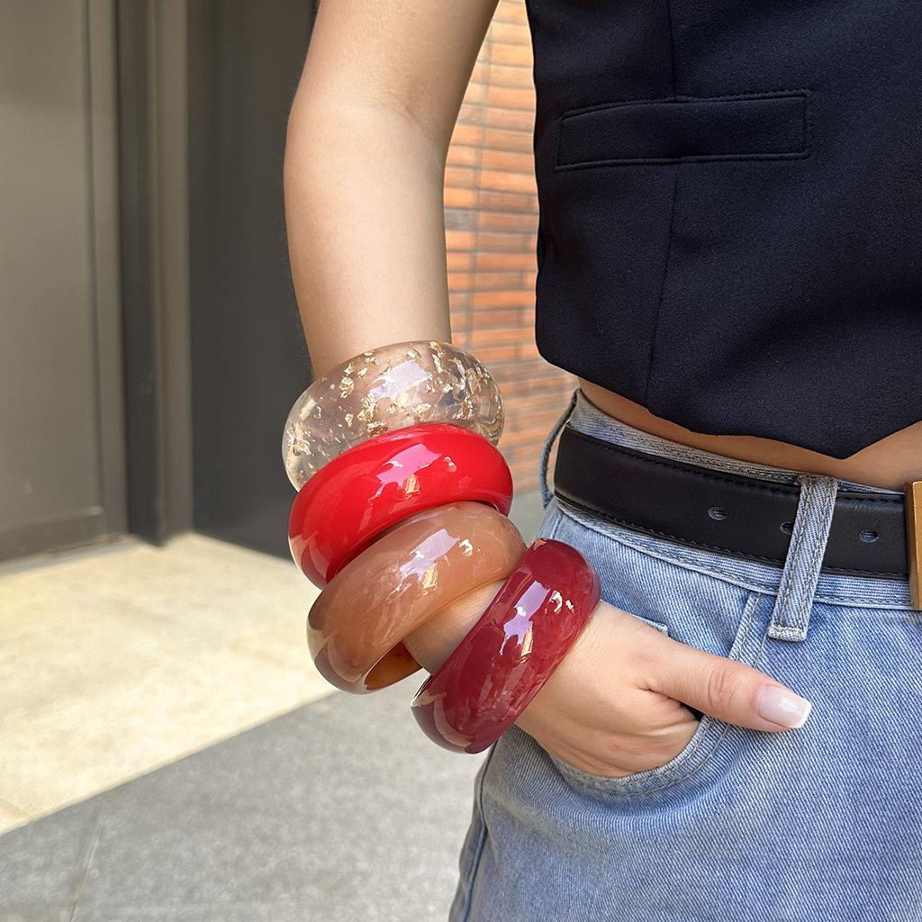 Vintage Round Resin Cuff Charms Bracelet Bangles for Women Fashion Jewelry Acrylic Wide Geometric Party Bangle For Girls
