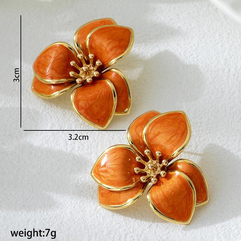 Simple Oil-Infused Flower Earrings And Necklace Set - Casual Jewelry Set For Women