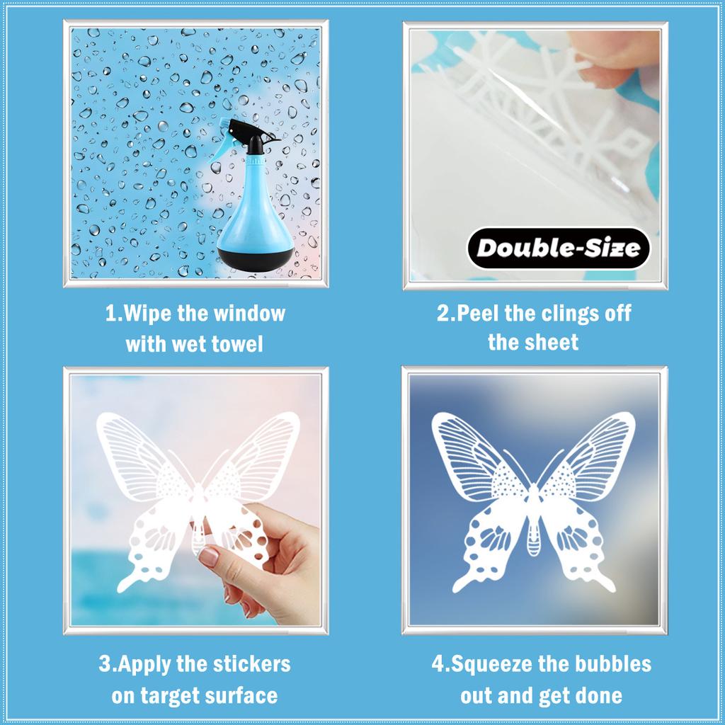 Spring 2026 White Butterfly Hummingbird Flower Static Cling Window Stickers No Residue Decorative Safety