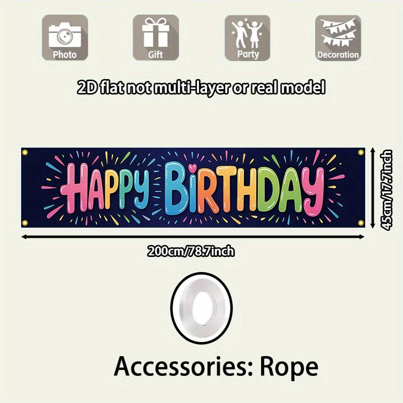 Happy Birthday Party Banner, Multicolor Text Design, Polyester Outdoor Indoor All-Season Yard Fence Home Decoration