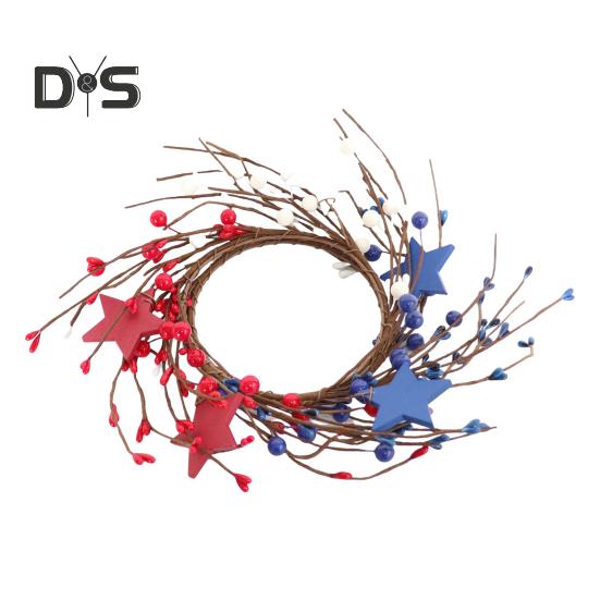 

Патриотический венок из свечей в форме кольца, красный, белый, синий, звезда, смешанный, искусственные ягоды, венок, мини-подсвечник для украшения стола на 4 июля 1pc