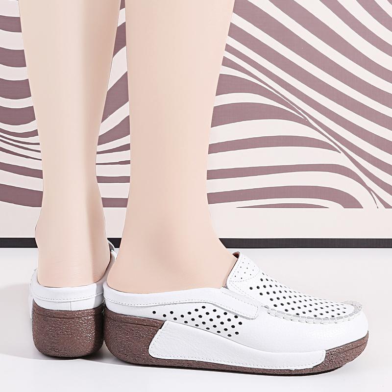 Ladies Platform Loafers Casual Elegant Black Cow Leather Women White Thick Sole Shake Shoe