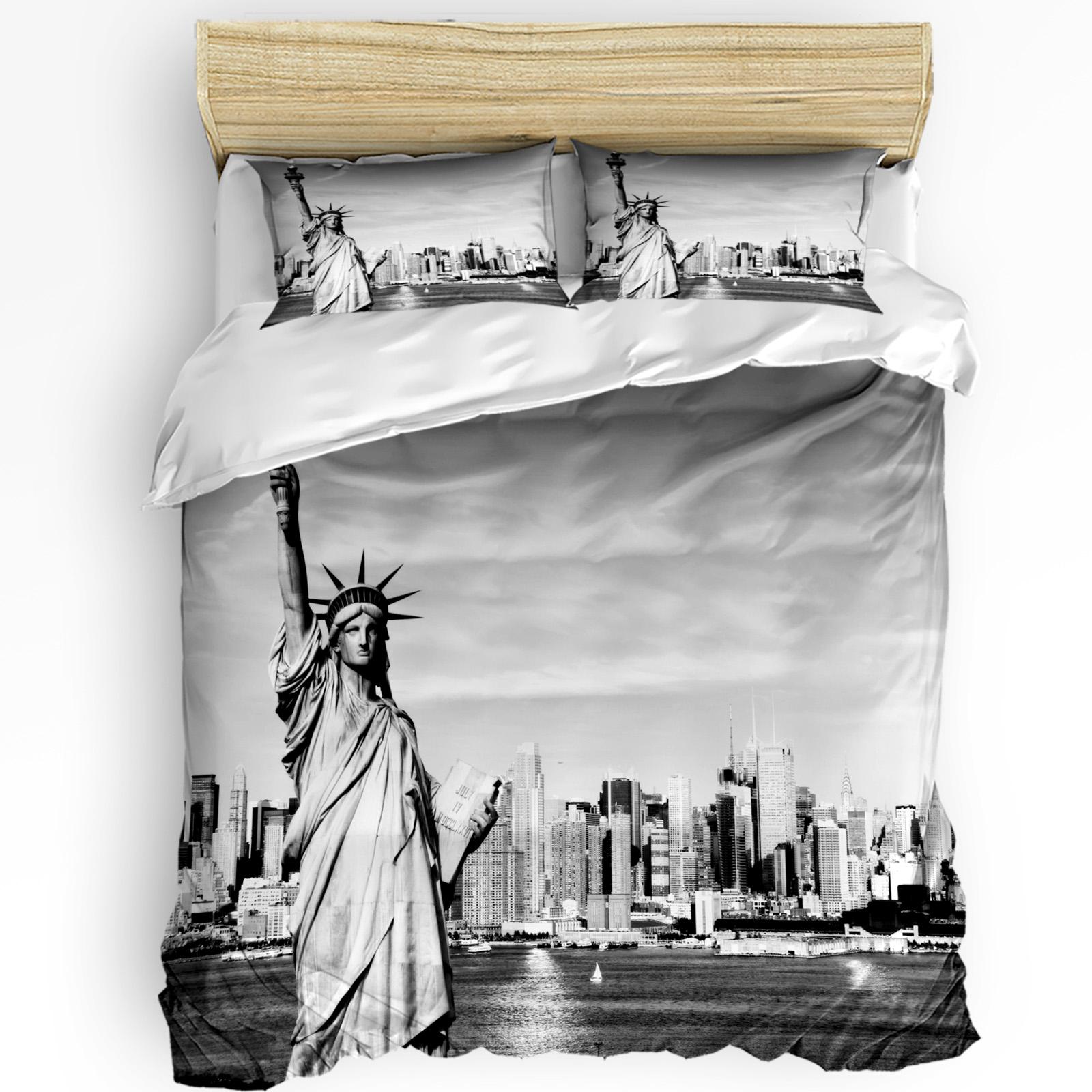 3-delige Beddengoedset Grijs New York Stadslandschap Huis Textiel Dekbedovertrek Kussensloop Jongen Kind Tiener Meisje Beddengoedhoezen Set EU single(135x200cm)
