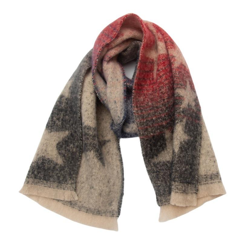 European and American Style Women's Fashion Autumn and Winter Warm Shawl Gradient Color Pashmina Jacquard Star Scarf