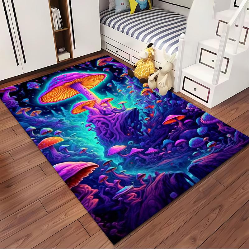 Fantasy Glowing Mushrooms In Mystical Forest - Non-slip Rug Suitable for Living Room and Bedroom Sofas