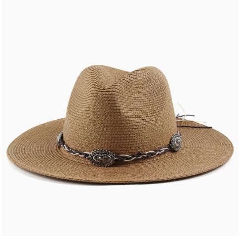 Ethnic Panama Hat Women Men Breathable Wide Brim Straw Sun Protection Beach Caps England Style Church Sombrero Hombre Caps