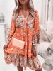 Women's Floral Print Long Sleeve V-Neck Tiered Ruffle Mini Dress In Pink, Blue, Green