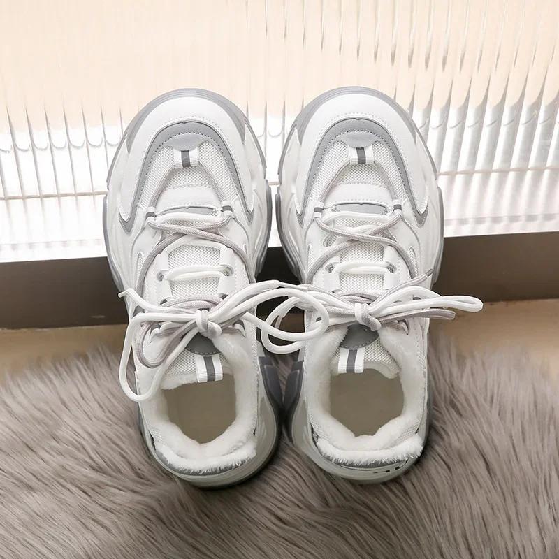 Lace up Wedge Platform Shoes For Women Casual Chunky Sneakers Female Fashion Warm Walking Shoes Trainers Dad Shoes Woman2024
