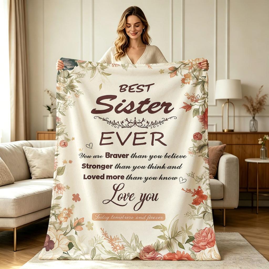 Soft Warm Flannel Blanket with Vintage Floral Sister Quote Print All Season Lightweight Cozy Throw Blanket for Sofa Couch Bedroom Living Room Office H