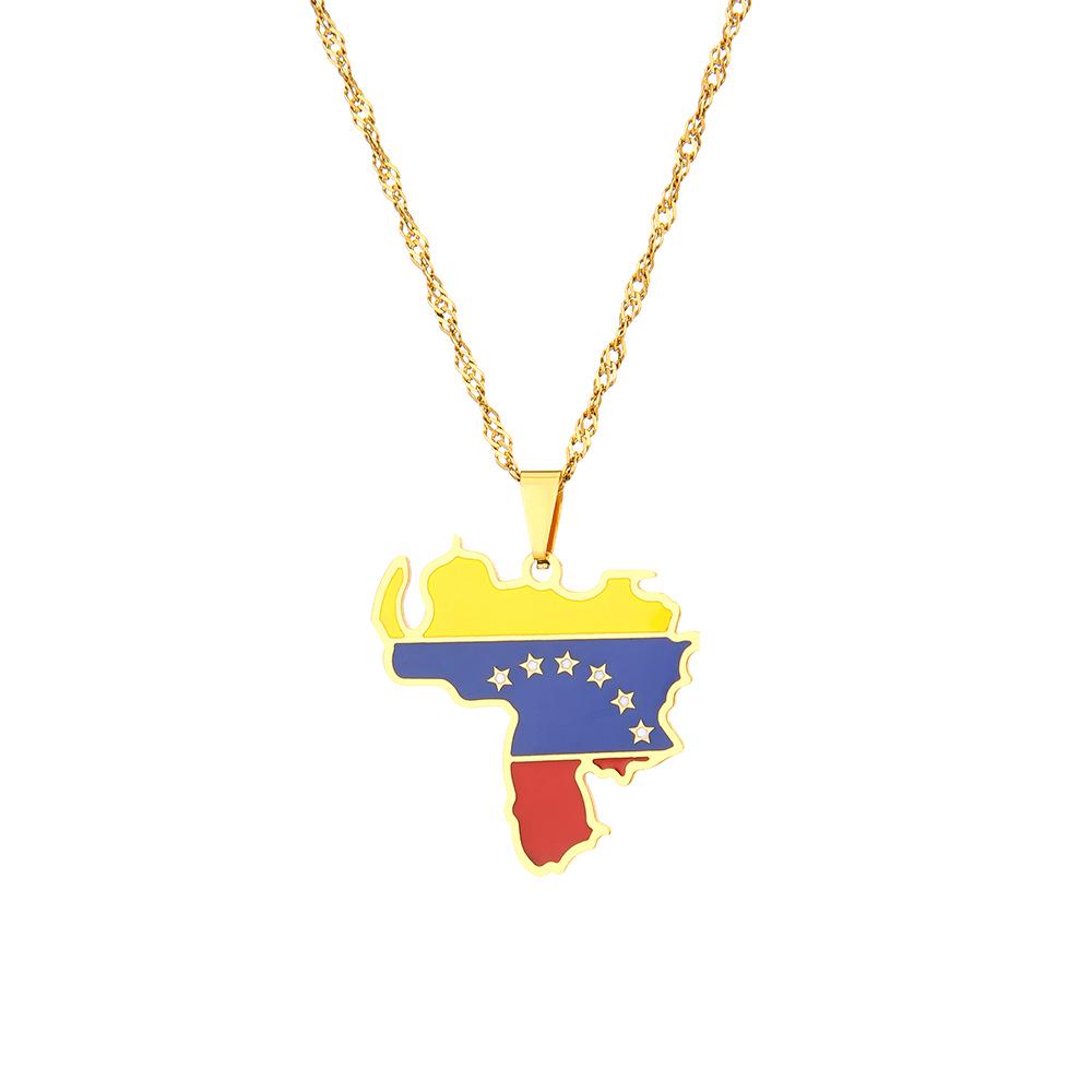 Unisex Elegant Venezuela Map Flag Pendant Necklace - Fashionable Stainless Steel Jewelry
