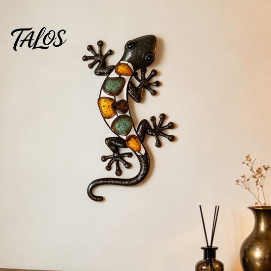 Artistic Wall Ornaments for Living Room Metal Gecko Lizard Decor, Colorful Painted Iron Art, Weather Resistant Decor Outdoor Farmhouse Hanging