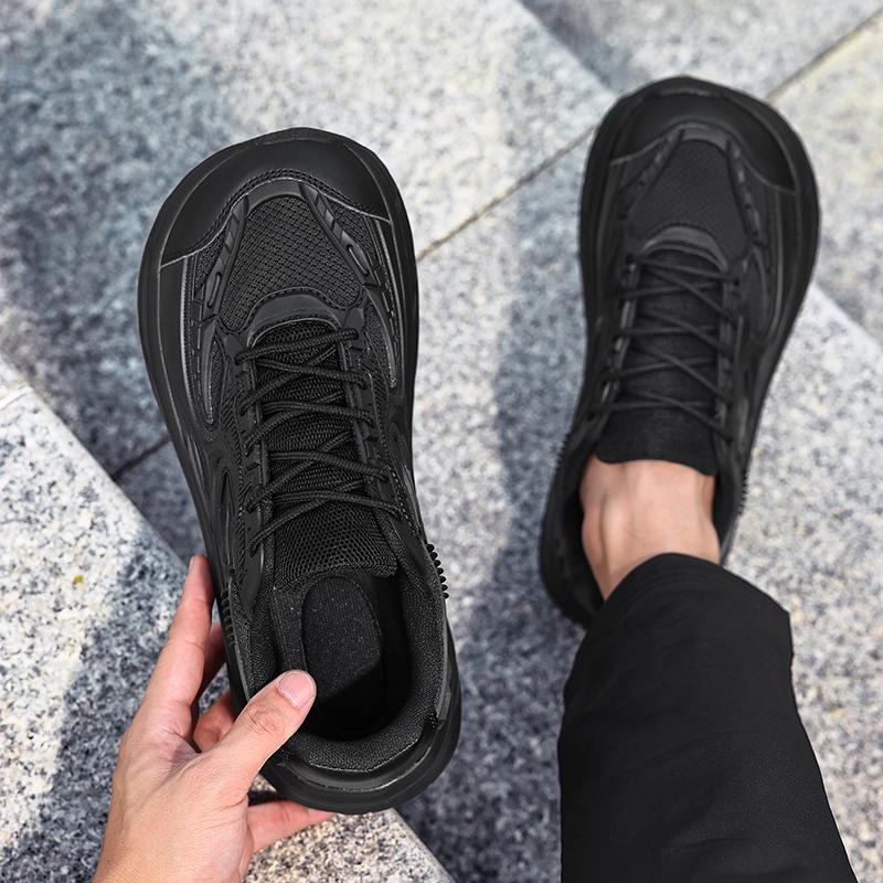 TUINANLE Mens Casual Black Sneakers Wide Toe Breathable Lightweight Mesh Trainers Comfortable Durable for Walking and Outdoor Activities