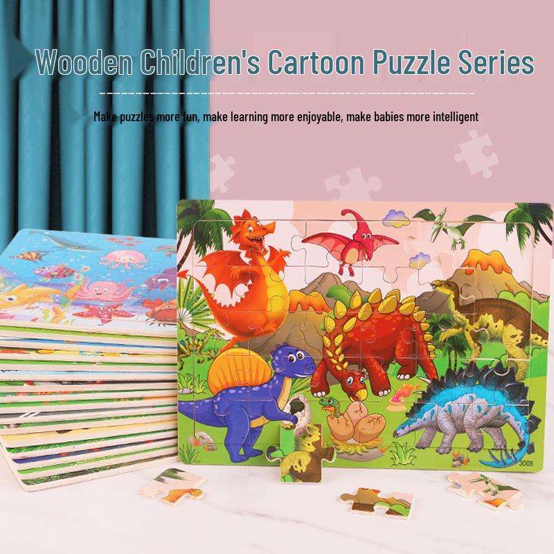 Dinosaur Wooden Puzzle for Children Ages 3-6: Educational and DIY Hand-Grasp Puzzle
