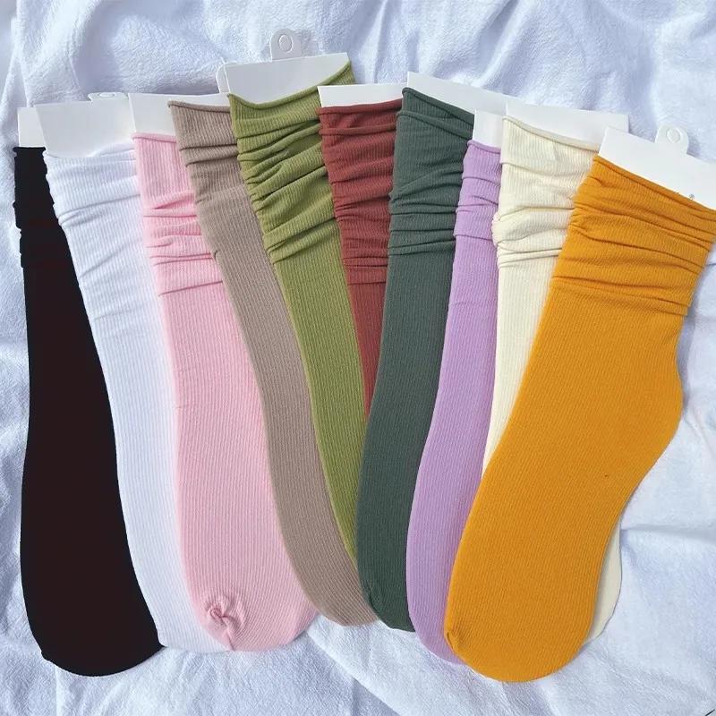 Women Colorful Loose No Pilling Socks Knitting Rib Ice Thin Spring Summer Female Socks High Tube Streetwear College Style Sock