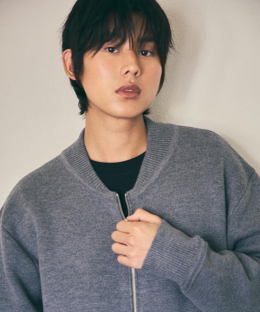 Wednesday Oasis Varsity Wool Blend Two-Way Knit Zip-Up_Charcoal(Wc25-Kn42)