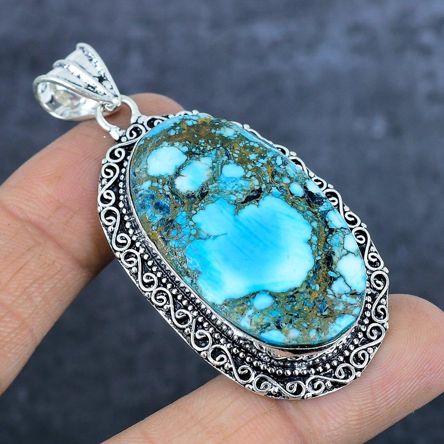 Natural Tibetan Turquoise 925 Sterling Silver Jewelry Pendant 2.64" f5A02
