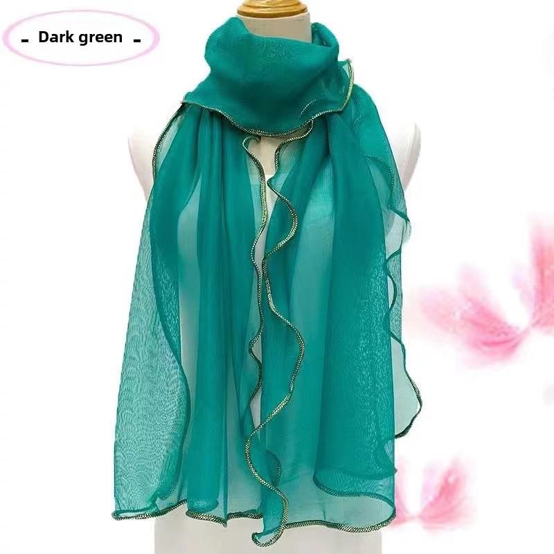 Gold Silk Ruffled Scarf: Elastic, Warm, and Curled for Dance or Daily Wear