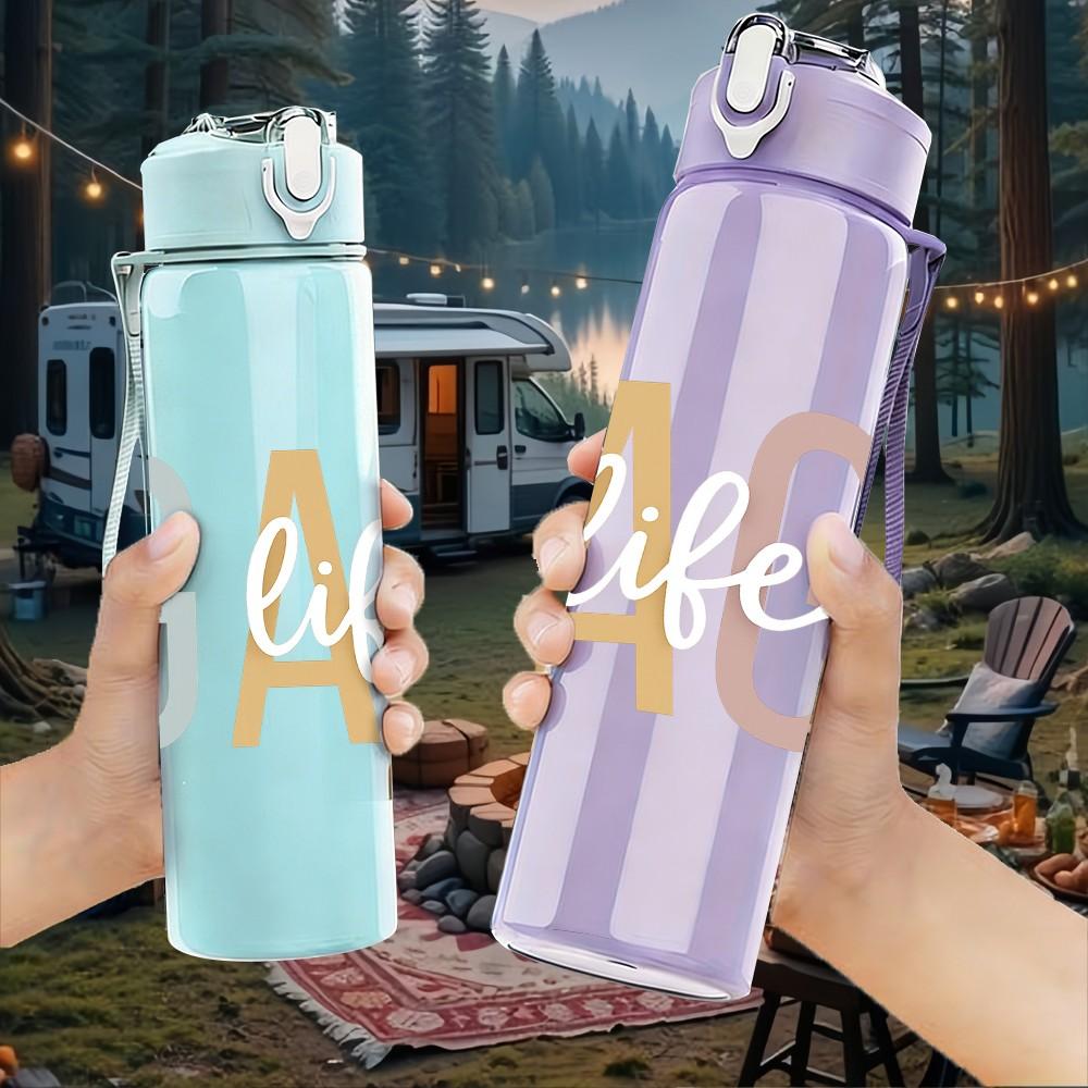 1PC GAOA Gradient Letter 750ml Color Plastic Sports Water Bottle Leakproof Flip Straw Lid Suitable for Sports Office Home Use