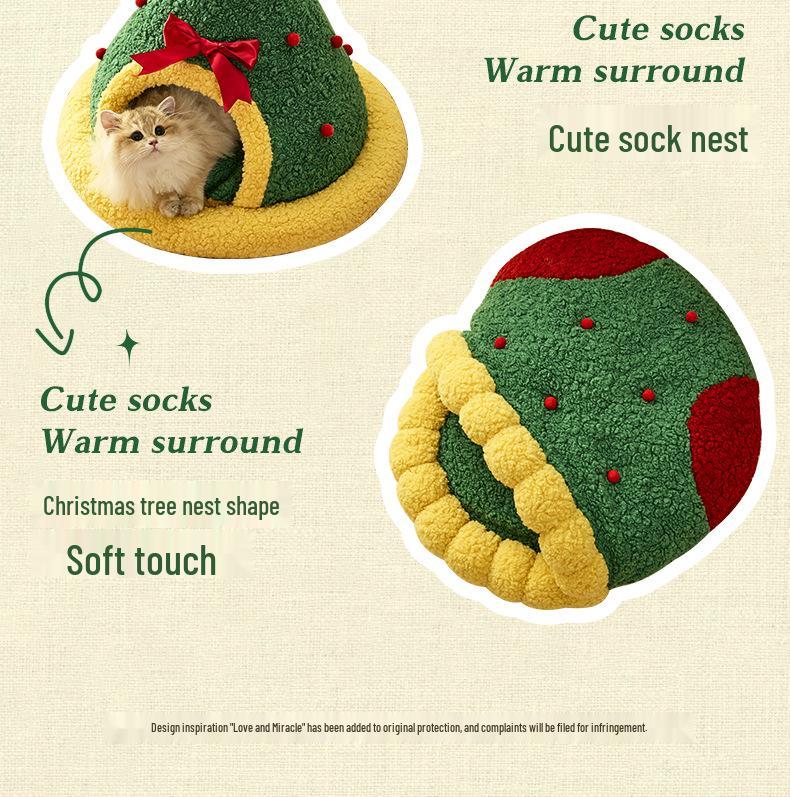 Weihnachtliches halboffenes warmes Haustierbett für Katzen und Hunde