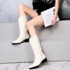 Moda Femei Cizme Western Până la Mijlocul Gambei Cowboy Vârf Ascuțit Până la Genunchi Cizme de Tragere Dama 2024 Modă Piele Broderie Botas Mujer 35-43