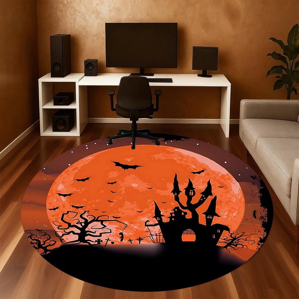 1pc Halloween Castle Round Chair mat Area Rug - Non-Slip, Floor Mat for Office, Bedroom, and Indoor Decor c1125489