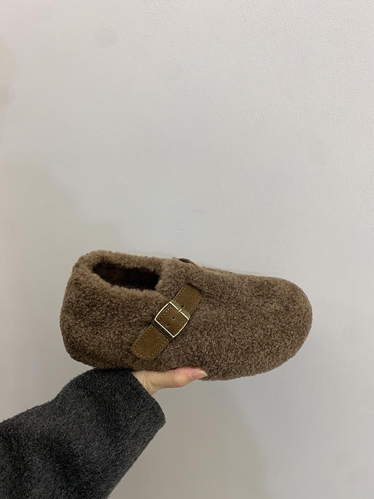 Sheepskin version~ Square head sequined flower toe sandals women's French exquisite skirt one word with wedge heel Roman sandals