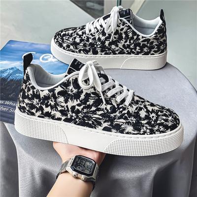 Platform Vulcanized Shoes Men Floral Printed Fashion Canvas Shoes Man Breathable Comfort Trendy Board Shoes Men Walking Sneakers