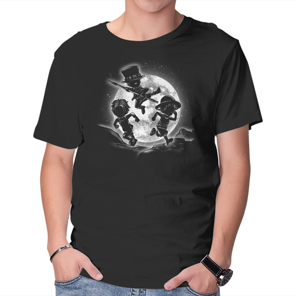 Unisex Crew Neck T-Shirt Moonlight Brothers Graphic Short Sleeve Casual Tee M