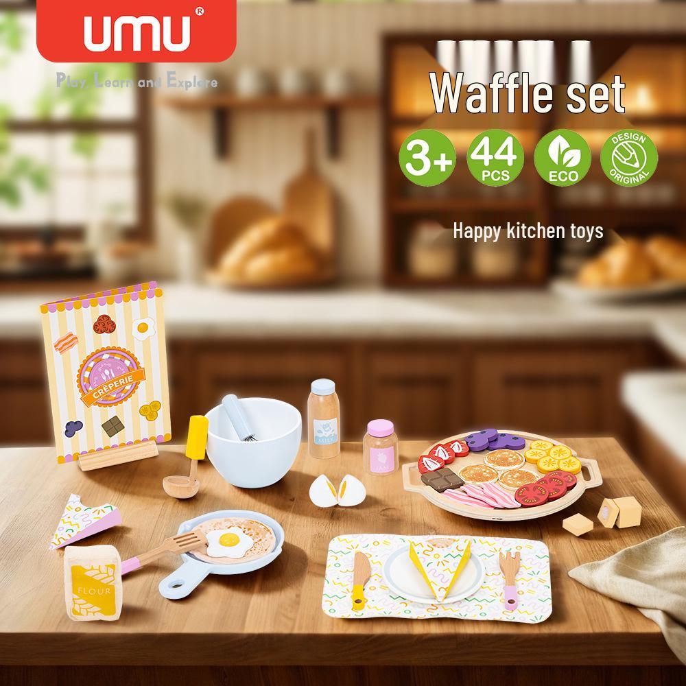 Wooden Pretend Play Kitchen & Waffle Set - Educational Toys for Children
