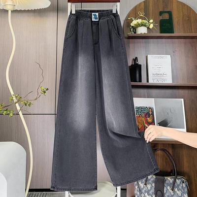 DIMANAF 2025 Plus Size Autumn Blue Basic Elastic Jeans New Pants Women Loose Denim Trousers Big Casual Pants 6XL