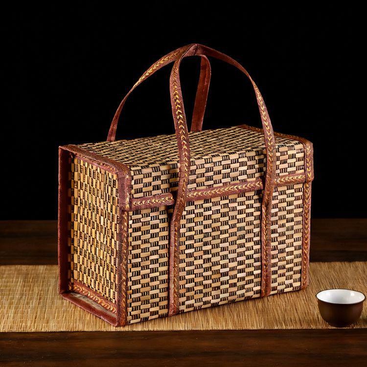 Handwoven Bamboo Gift Basket for Zongzi, Cured Meats, Mooncakes, Fruits, and Local Specialties
