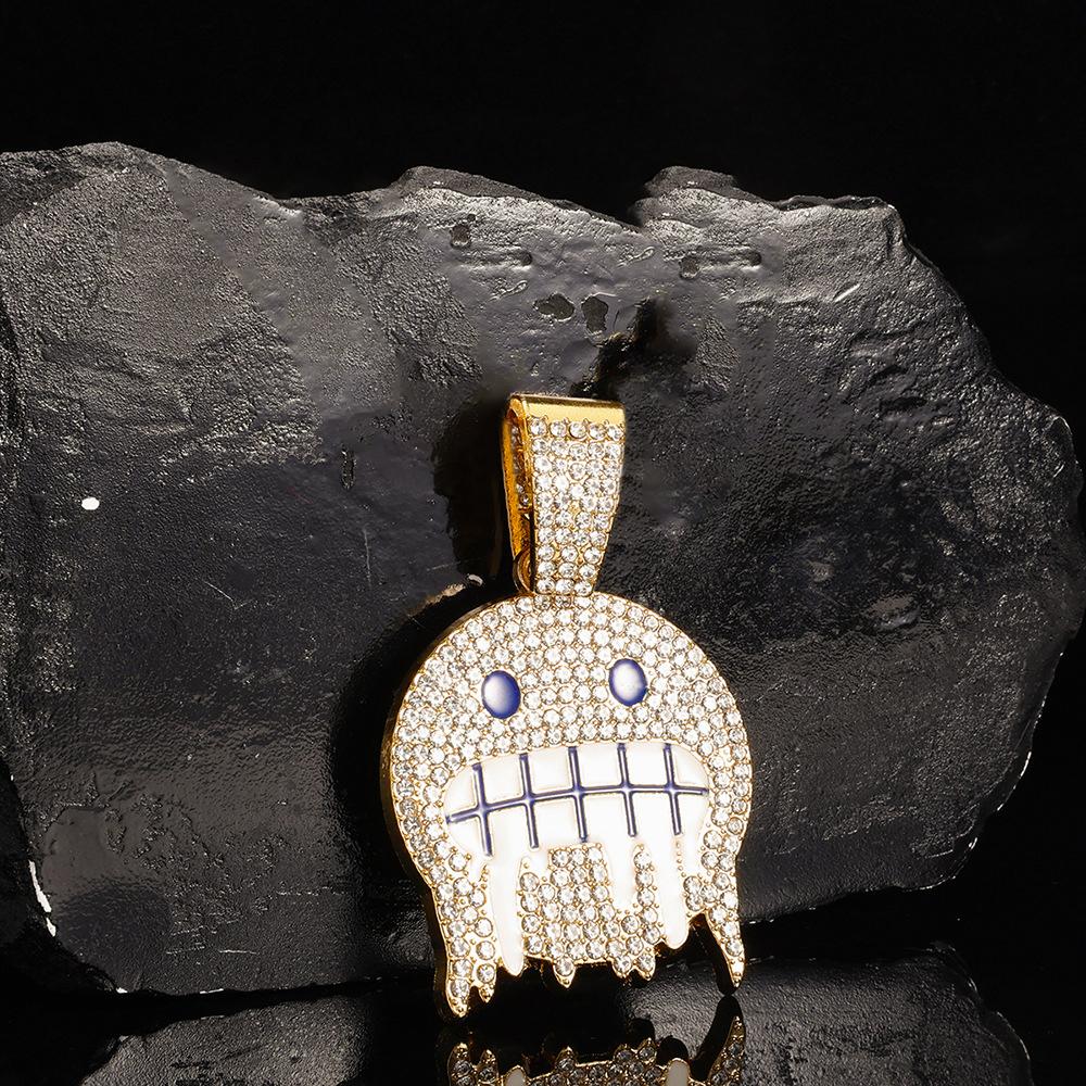 Herren Weiß Blau Zirkonia Gepflastert Hip Hop Runde Anhänger Halsketten mit Kubanischer Kette Iced Out Bling CZ Mode Jungen Schmuck
