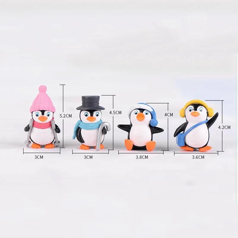 4Pcs Cute Cartoon Penguin Miniatures, Winter Penguin Toys for Micro Landscape & DIY Crafts