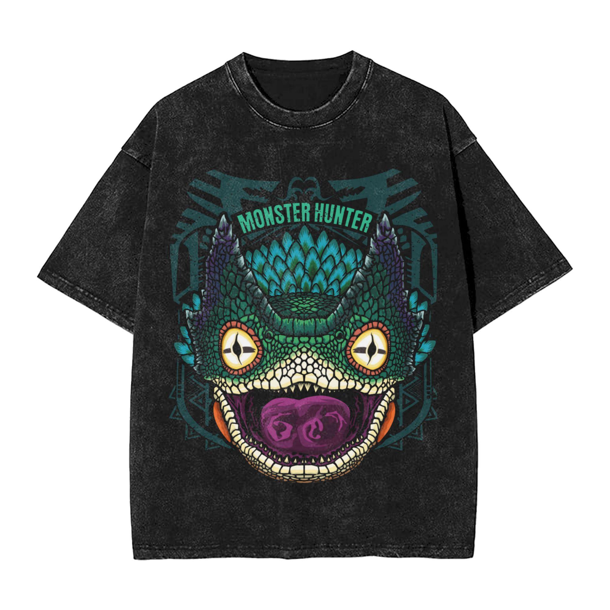 

Washed T Shirt Monster Hunter Rise Mizutsune Kanji Icon Hip Hop TShirt Harajuku Streetwear Graphic Tops Tees Unisex Women S